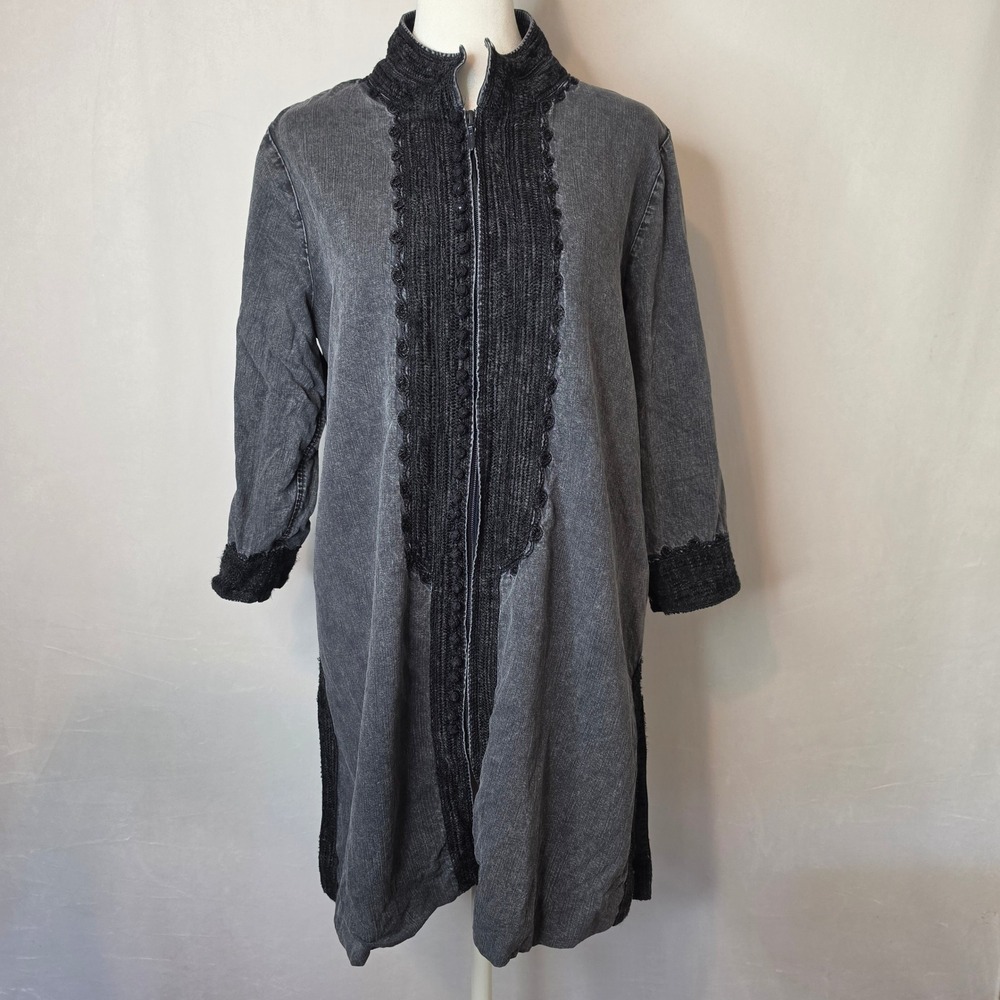 Soft Surroundings Anandi Tencel Zip Front Embroidered Tunic Size Small